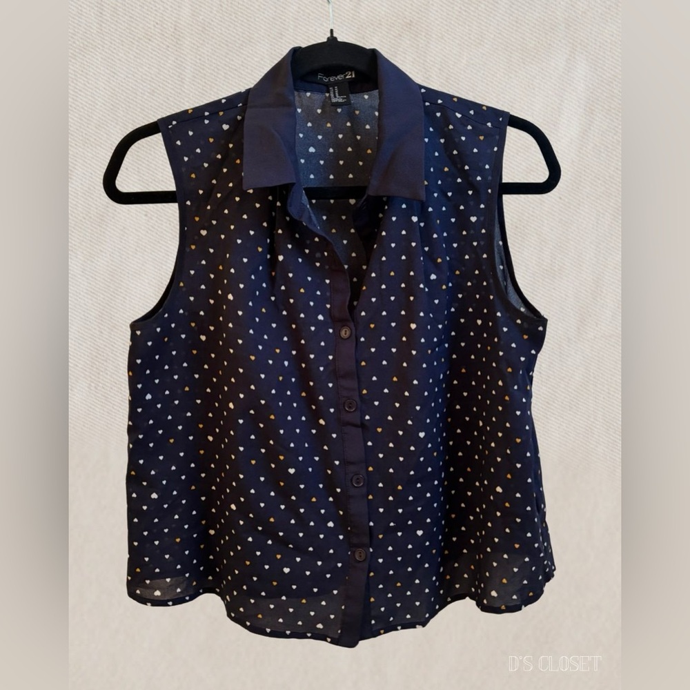 Forever 21 Navy Heart Pattern Blouse